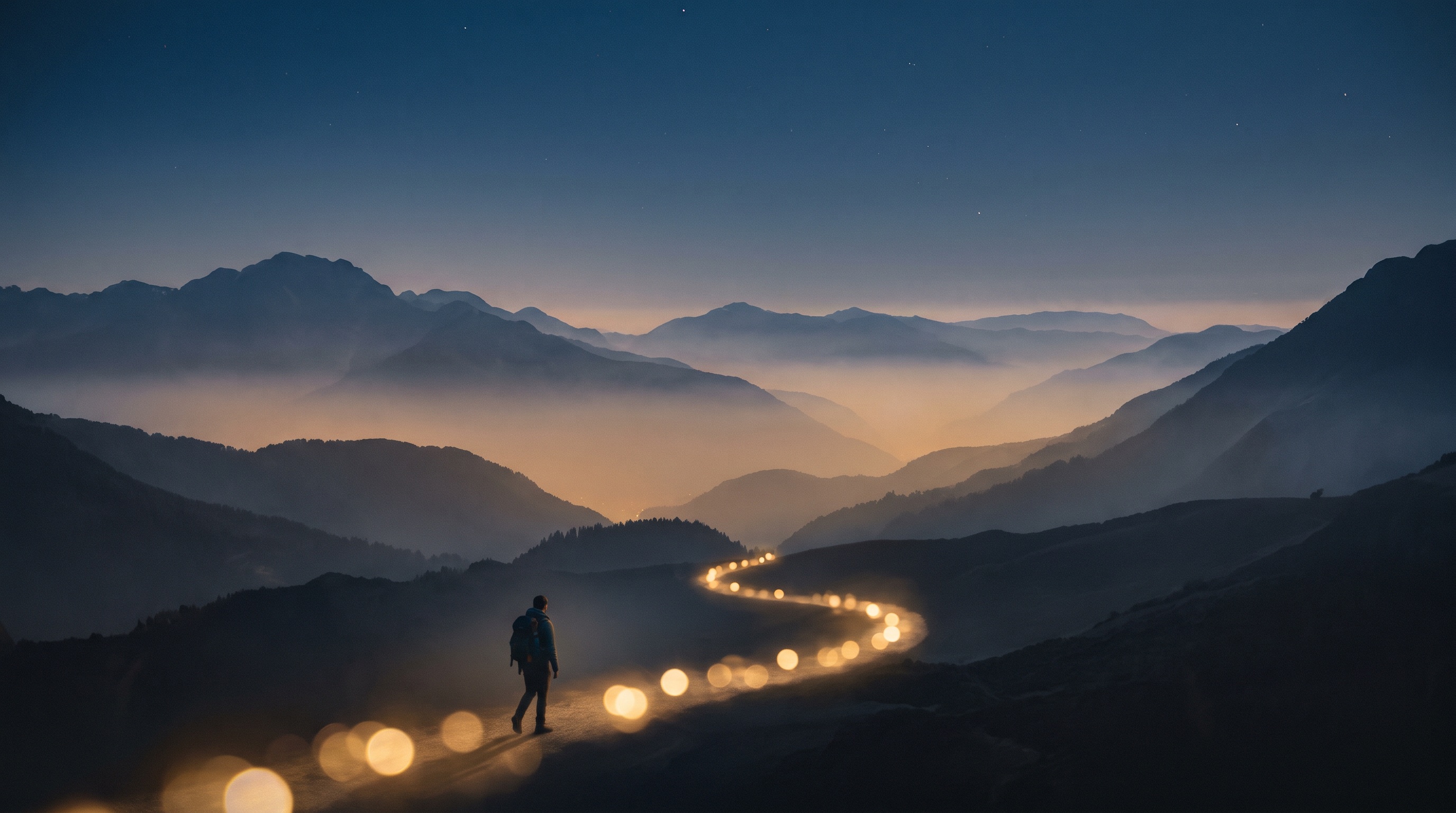 Een open wereld met een subtiel lichtpad — de magische cirkel van leren